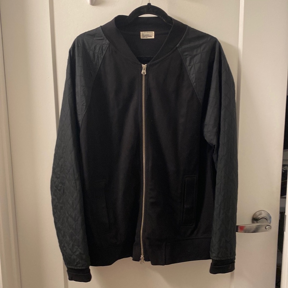 Mens Club Monaco bomber jacket with quilted sleeves